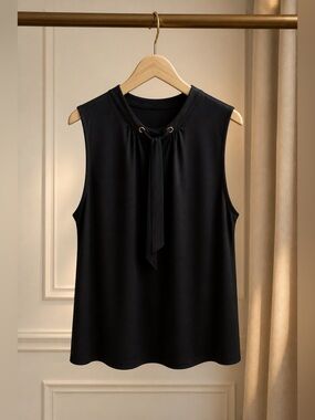 Liz Claiborne Black Sleeveless Tie-Neck Tank